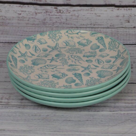 PFALTZGRAFF VENICE AQUA BLUE SEA SHELL SALAD PLATES 8.5" D SET OF 4 NEW  **Pleas - Picture 6 of 13